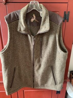 Orvis Brown Tweed Herringbone Zip-Front Men's Vest Large